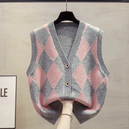 Flower yarn v-neck cardigan knitted vest vest women 2025 autumn and winter new loose outer wear vest sweater waistcoat trend