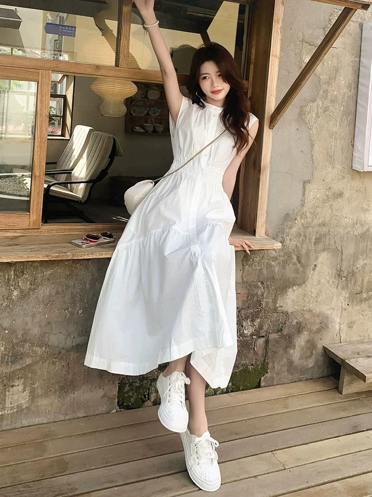 White sleeveless dress for women in summer, high-end 2025 new French style, first love, chic waist, slim temperament long dress