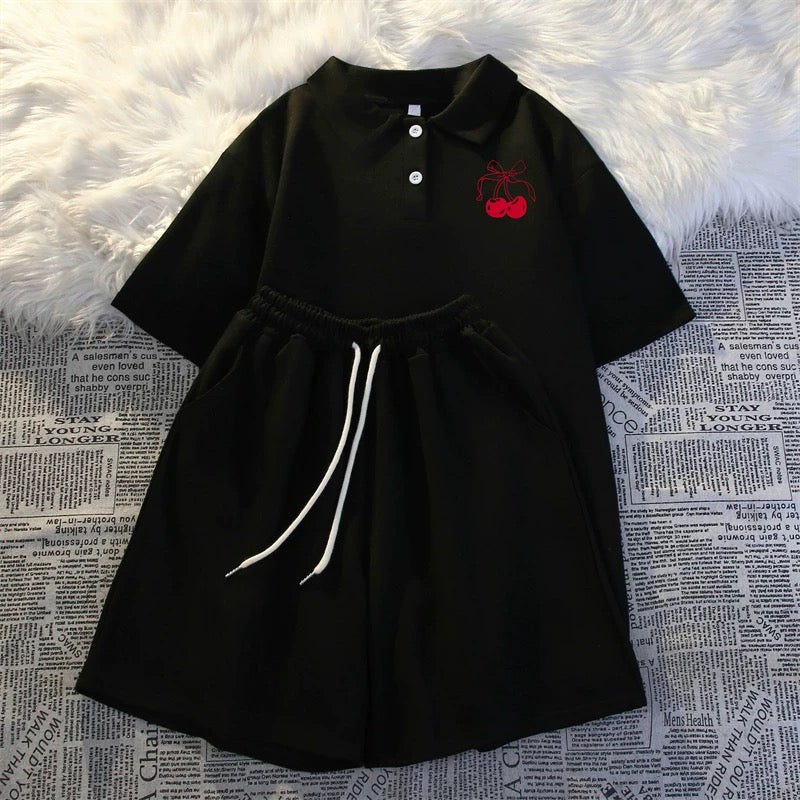 College style polo shirt sportswear women's summer 2025 Internet celebrity loose casual short-sleeved shorts fashion two-piece suit