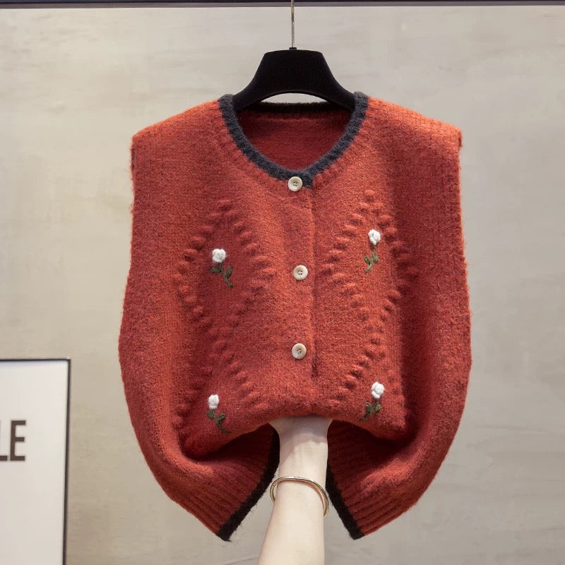 Handmade flower cardigan knitted vest vest women 2025 autumn and winter new loose outer wear vest layered sweater waistcoat