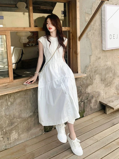 White sleeveless dress for women in summer, high-end 2025 new French style, first love, chic waist, slim temperament long dress