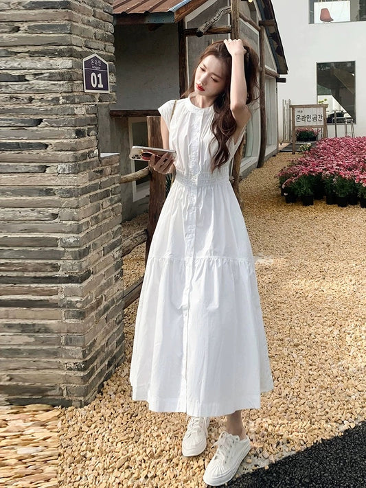 White sleeveless dress for women in summer, high-end 2025 new French style, first love, chic waist, slim temperament long dress