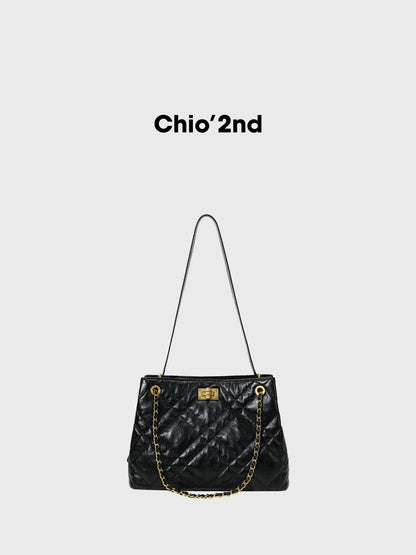 Chio2nd Shine Paris Tote Bag for Women - Dark Chanel Style Quilted Bag, Elegant Shoulder Bag