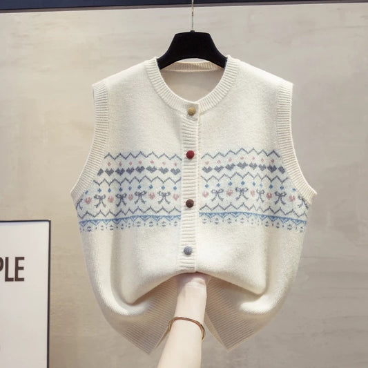 Cardigan round neck knitted vest vest women 2025 autumn and winter new loose outer wear vest layered sweater waistcoat trend