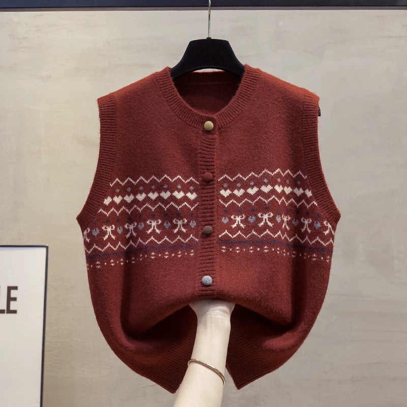 Cardigan round neck knitted vest vest women 2025 autumn and winter new loose outer wear vest layered sweater waistcoat trend