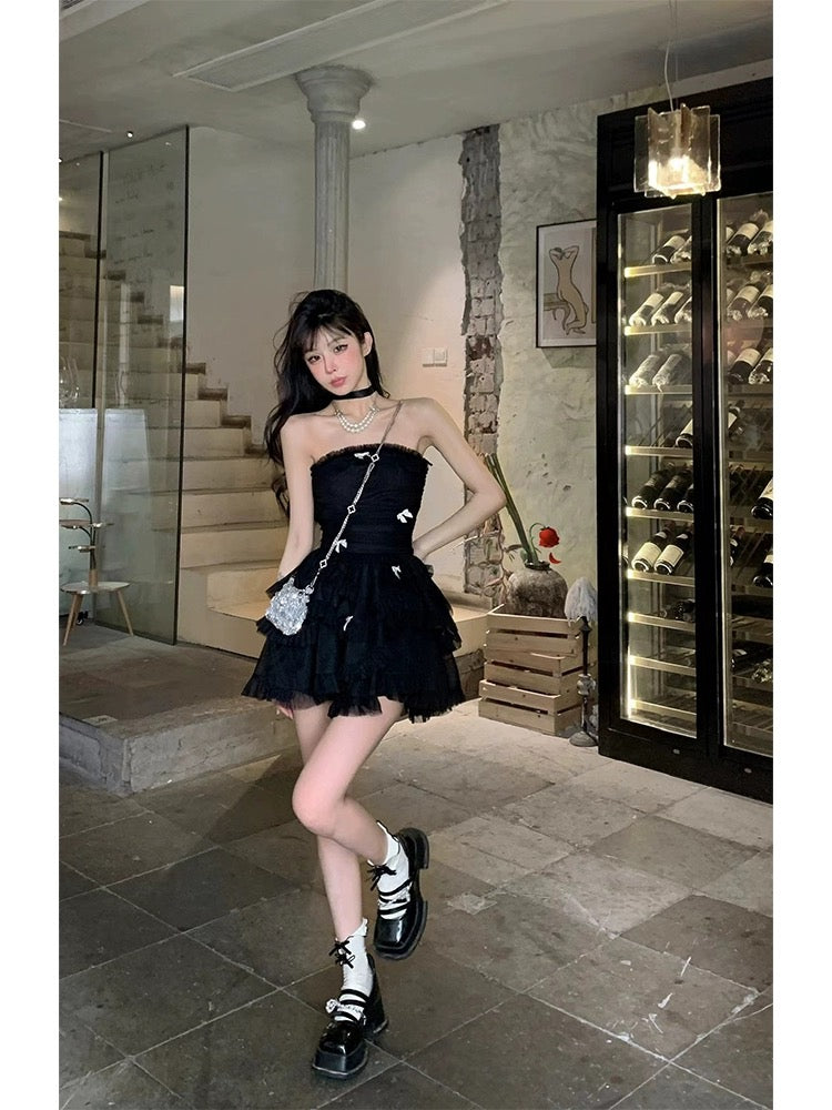 Aunt Barbie tube top dress female summer new sweet hottie birthday party princess dress cake tutu skirt