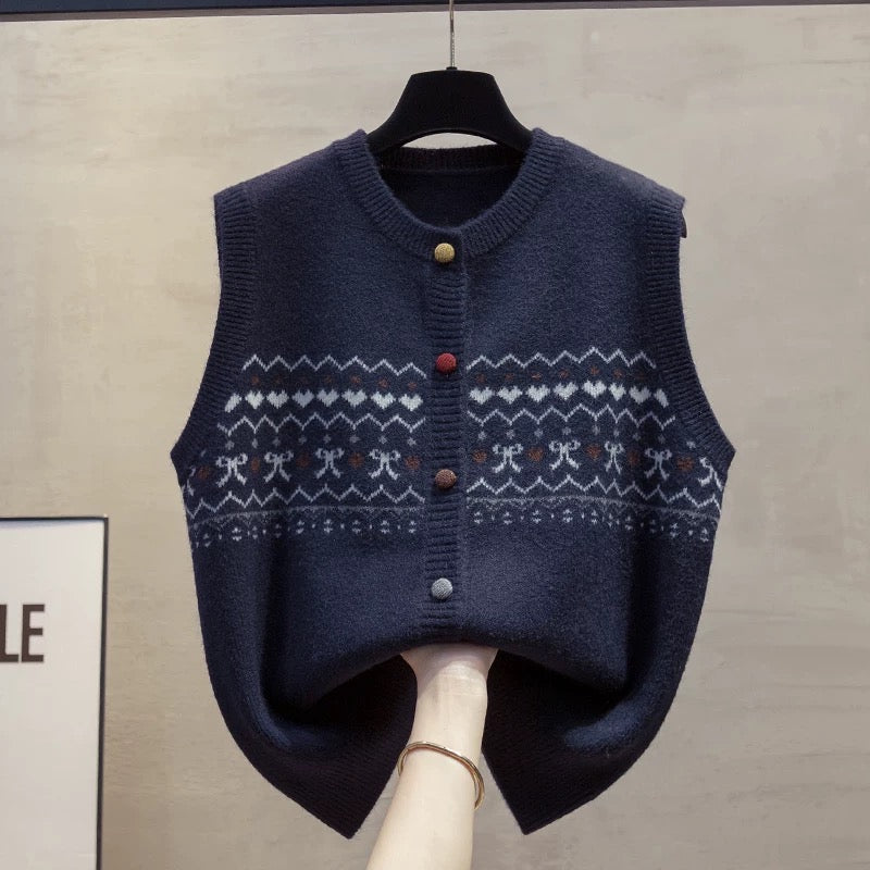 Cardigan round neck knitted vest vest women 2025 autumn and winter new loose outer wear vest layered sweater waistcoat trend