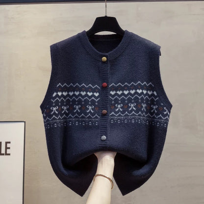 Cardigan round neck knitted vest vest women 2025 autumn and winter new loose outer wear vest layered sweater waistcoat trend