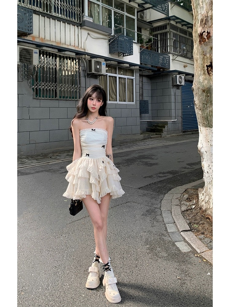 Aunt Barbie tube top dress female summer new sweet hottie birthday party princess dress cake tutu skirt