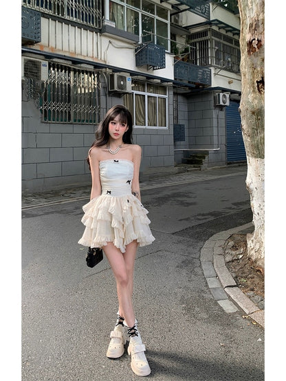 Aunt Barbie tube top dress female summer new sweet hottie birthday party princess dress cake tutu skirt