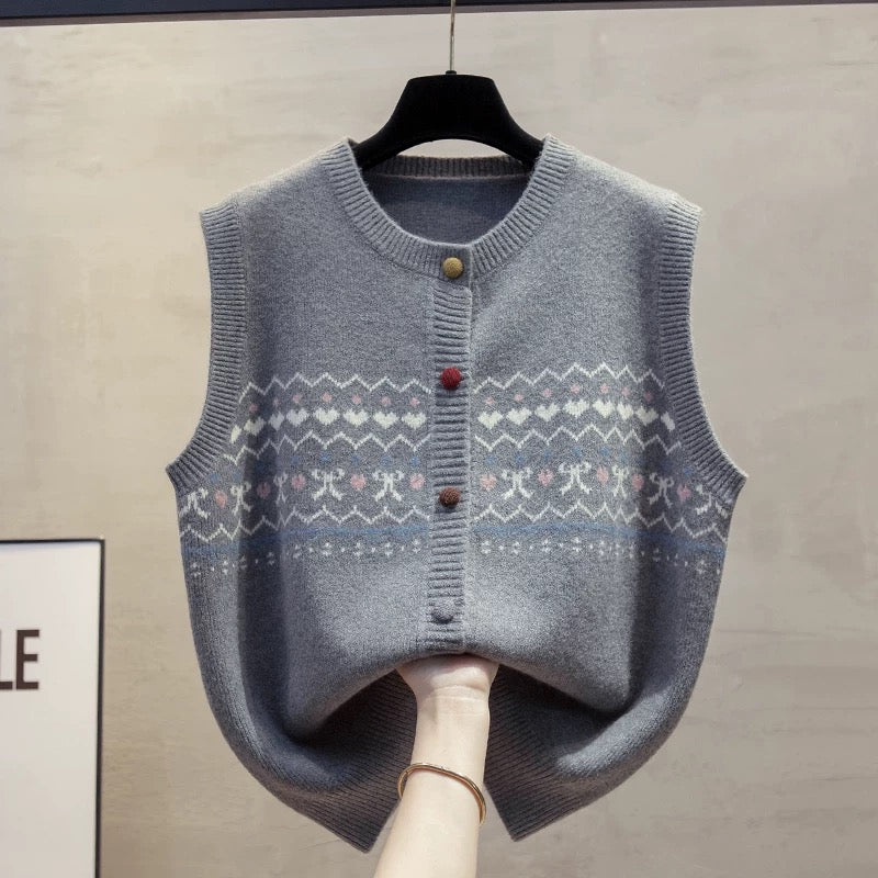 Cardigan round neck knitted vest vest women 2025 autumn and winter new loose outer wear vest layered sweater waistcoat trend