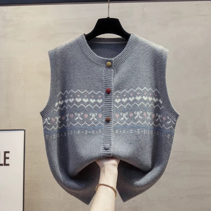 Cardigan round neck knitted vest vest women 2025 autumn and winter new loose outer wear vest layered sweater waistcoat trend