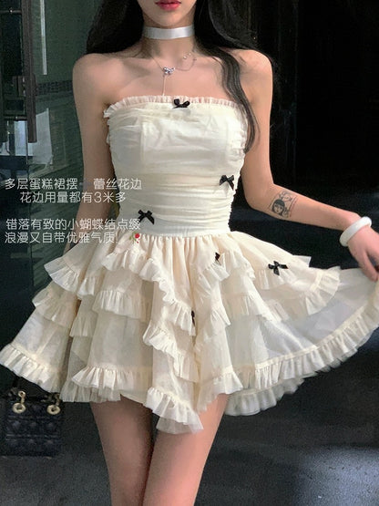 Aunt Barbie tube top dress female summer new sweet hottie birthday party princess dress cake tutu skirt