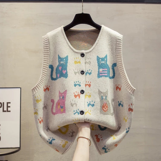 Cardigan knitted vest vest women 2025 autumn and winter new loose large size outer wear vest layered sweater waistcoat