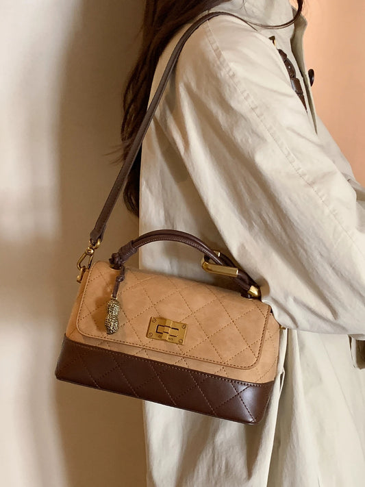 Chio2nd Mondstadt Letter Small Square Handbag for Women, Autumn/Winter Retro Color Block Handbag, Shoulder Bag/Crossbody Bag