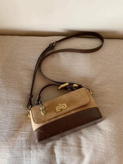 Chio2nd Mondstadt Letter Small Square Handbag for Women, Autumn/Winter Retro Color Block Handbag, Shoulder Bag/Crossbody Bag