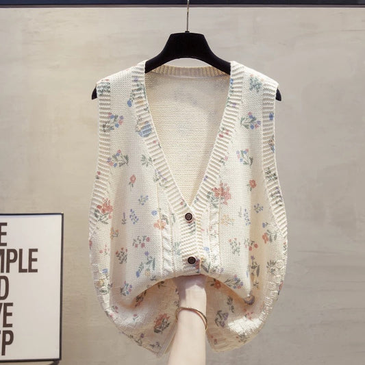 Cardigan V-neck knitted vest vest women 2025 autumn and winter new loose outer wear vest layered sweater waistcoat trend
