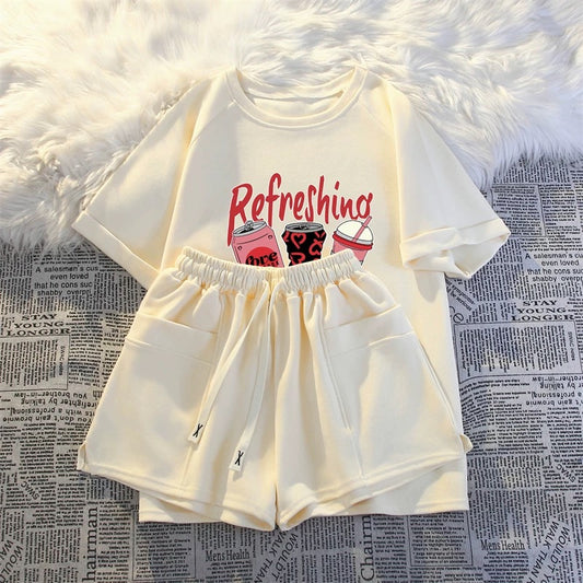 Short-sleeved shorts casual two-piece suit for women 2025 summer new Internet celebrity fashion Korean running sportswear loose