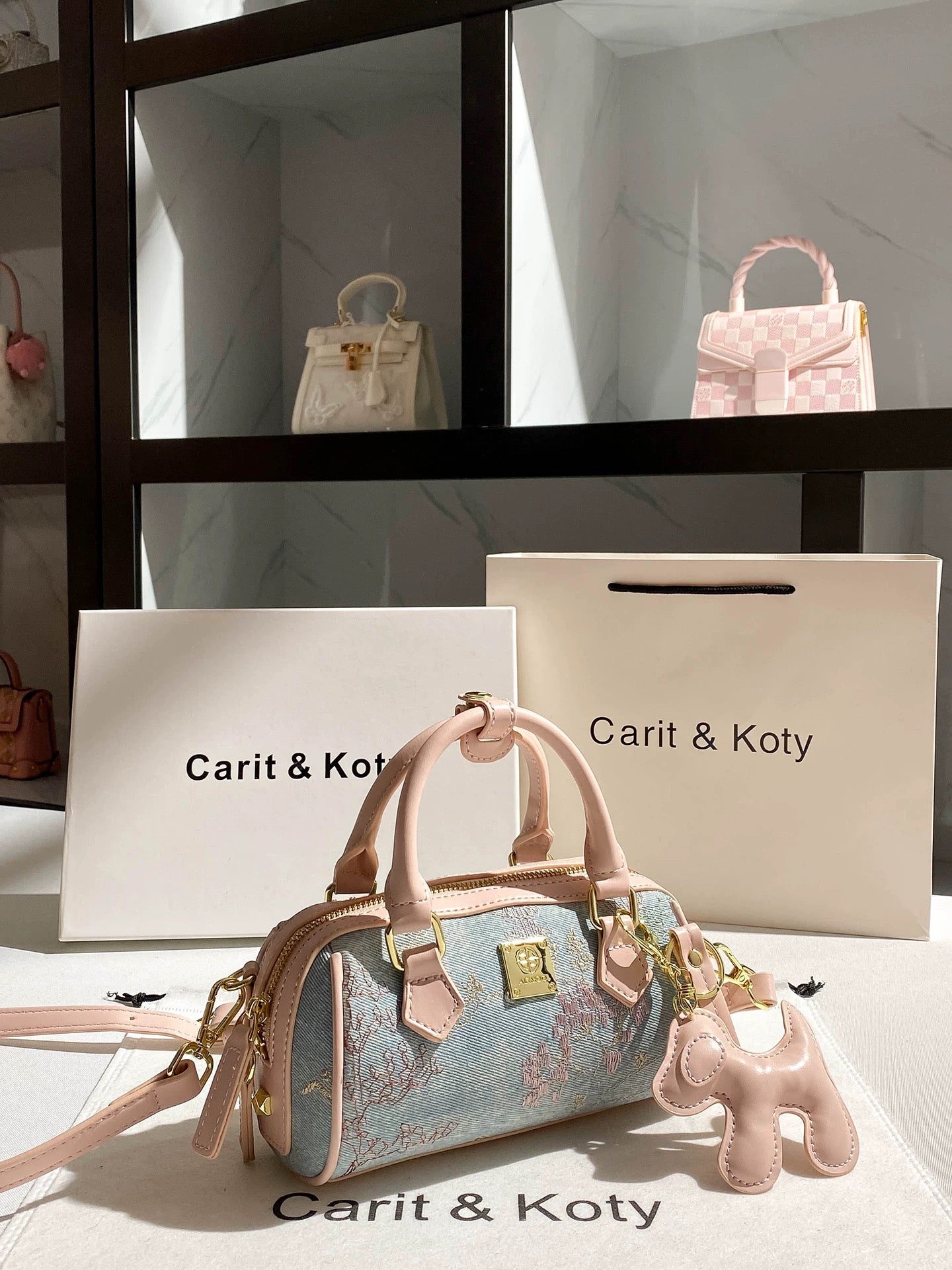 Carit Koty New Chinese Style Denim Embroidered Boston Bag for Women, 2025 Autumn/Winter New High-End Pillow Bag