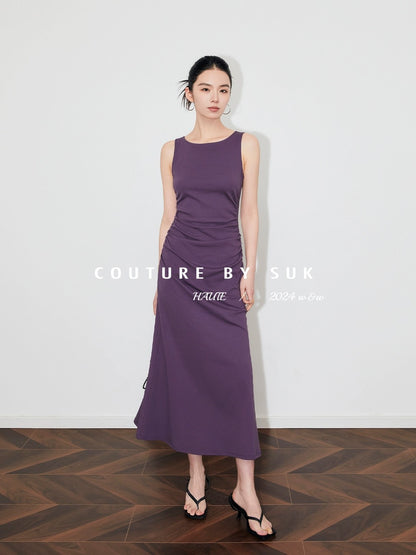 SUK is graceful and graceful! Summer fashion 2024 new niche design knitted waist sleeveless dress