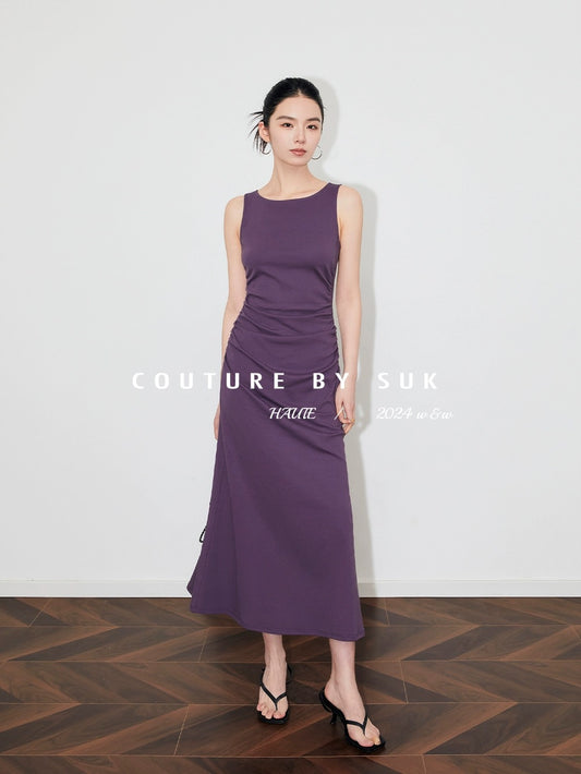 SUK is graceful and graceful! Summer fashion 2024 new niche design knitted waist sleeveless dress