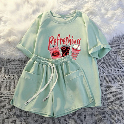 Short-sleeved shorts casual two-piece suit for women 2025 summer new Internet celebrity fashion Korean running sportswear loose