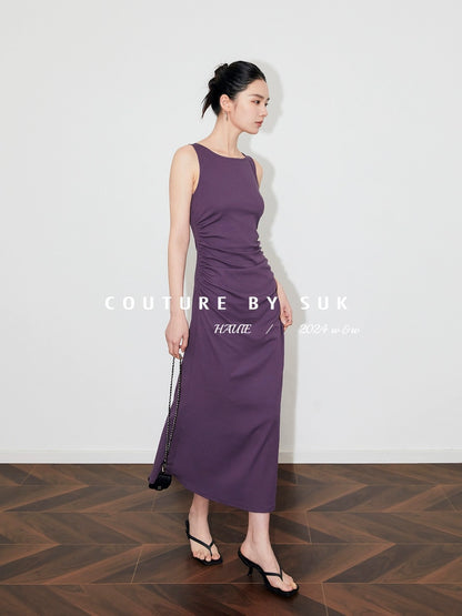 SUK is graceful and graceful! Summer fashion 2024 new niche design knitted waist sleeveless dress