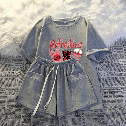 Short-sleeved shorts casual two-piece suit for women 2025 summer new Internet celebrity fashion Korean running sportswear loose