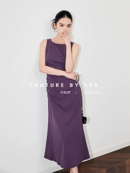 SUK is graceful and graceful! Summer fashion 2024 new niche design knitted waist sleeveless dress