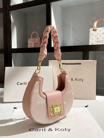 Carit Koty French Embroidered Crescent Moon Underarm Bag for Women, 2025 Autumn/Winter New High-End Woven Underarm Bag