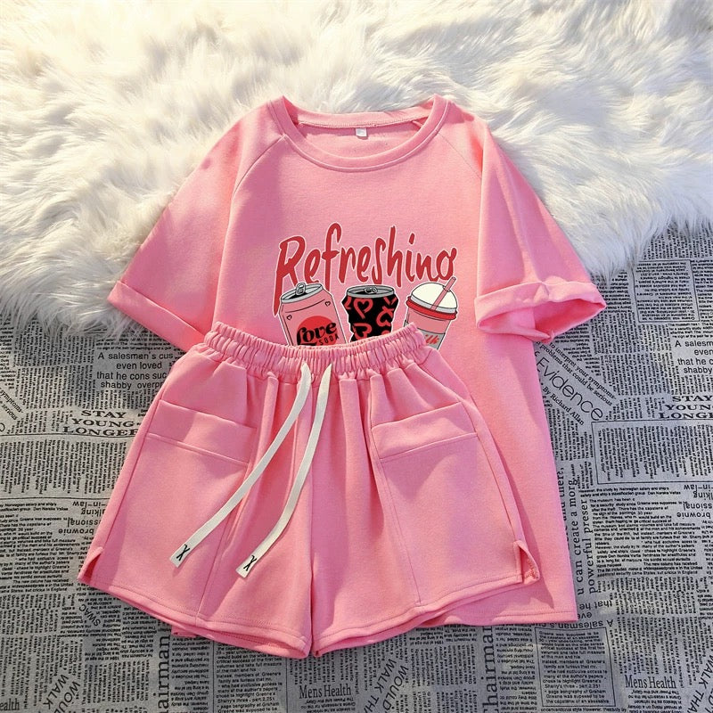 Short-sleeved shorts casual two-piece suit for women 2025 summer new Internet celebrity fashion Korean running sportswear loose