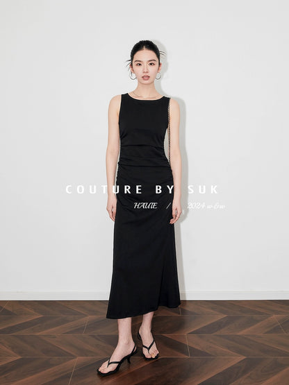 SUK is graceful and graceful! Summer fashion 2024 new niche design knitted waist sleeveless dress