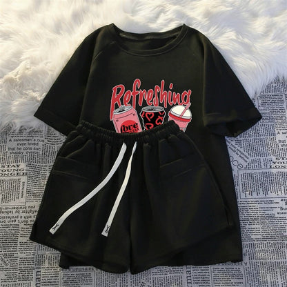 Short-sleeved shorts casual two-piece suit for women 2025 summer new Internet celebrity fashion Korean running sportswear loose