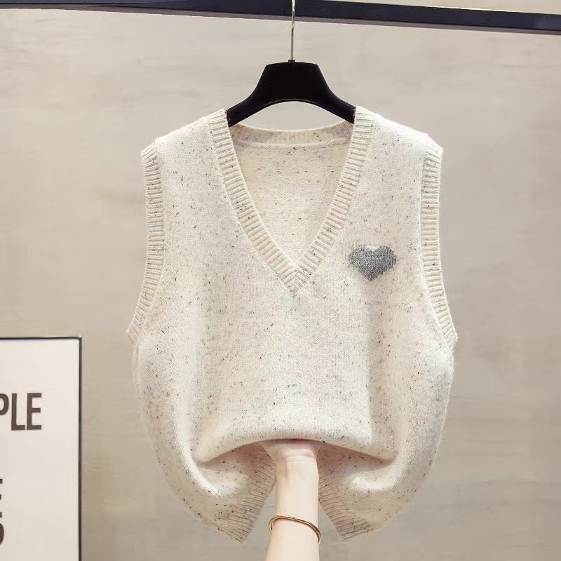 Flower yarn v-neck knitted vest vest women 2025 autumn and winter new loose outer wear vest layered sweater waistcoat trend