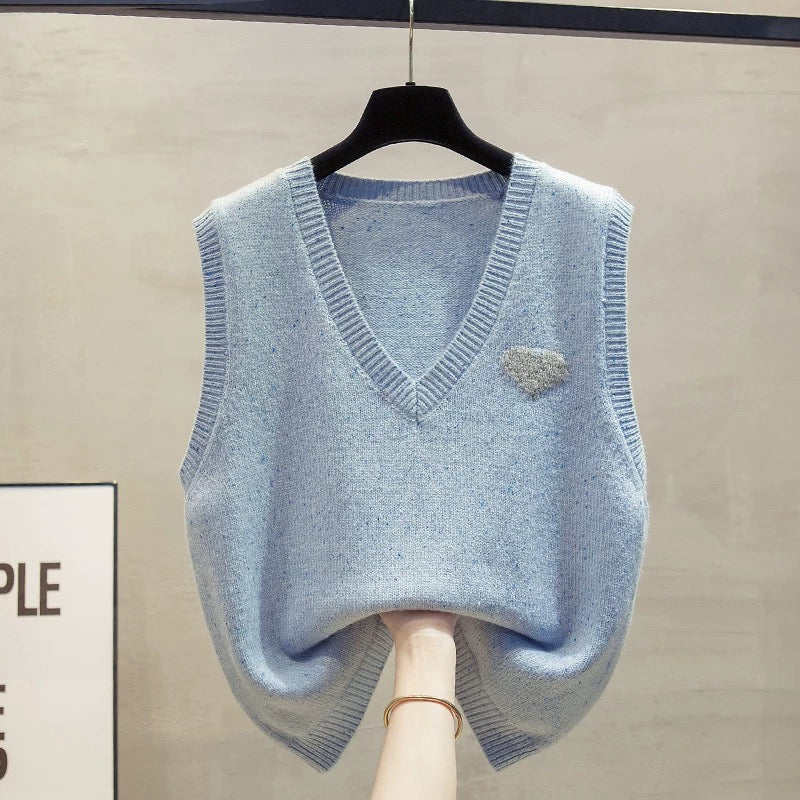 Flower yarn v-neck knitted vest vest women 2025 autumn and winter new loose outer wear vest layered sweater waistcoat trend