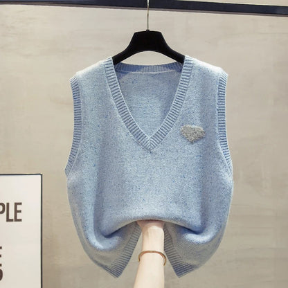 Flower yarn v-neck knitted vest vest women 2025 autumn and winter new loose outer wear vest layered sweater waistcoat trend