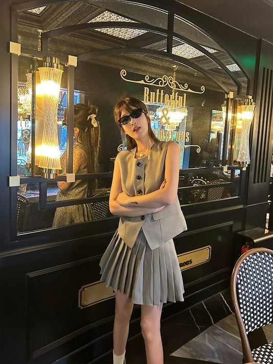 WANNANKE Miss Hera fashionable suit material vest pleated skirt suit