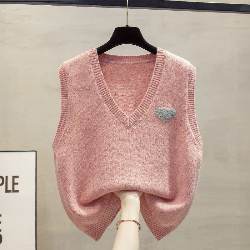 Flower yarn v-neck knitted vest vest women 2025 autumn and winter new loose outer wear vest layered sweater waistcoat trend