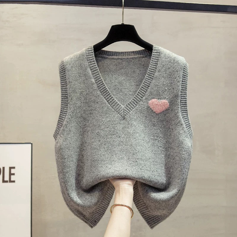 Flower yarn v-neck knitted vest vest women 2025 autumn and winter new loose outer wear vest layered sweater waistcoat trend