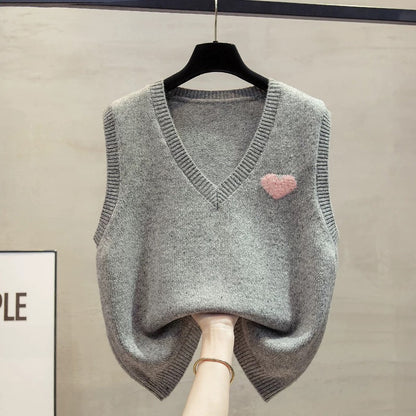 Flower yarn v-neck knitted vest vest women 2025 autumn and winter new loose outer wear vest layered sweater waistcoat trend