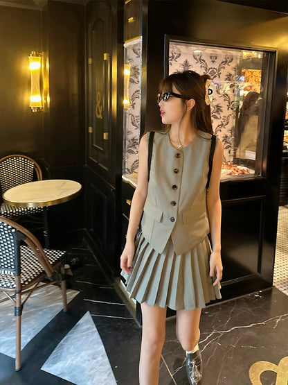 WANNANKE Miss Hera fashionable suit material vest pleated skirt suit