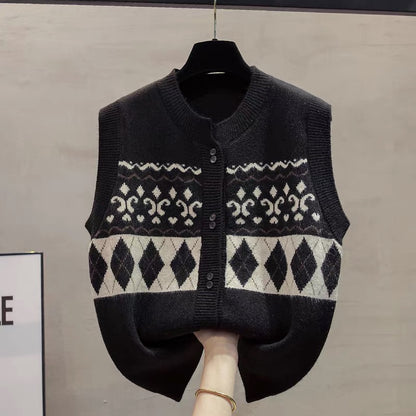 Round neck knitted vest vest women 2025 autumn and winter new loose outer wear vest layered thick sweater waistcoat trend
