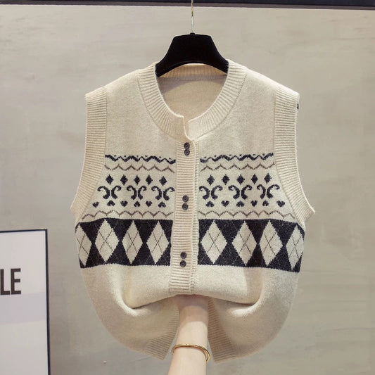 Round neck knitted vest vest women 2025 autumn and winter new loose outer wear vest layered thick sweater waistcoat trend
