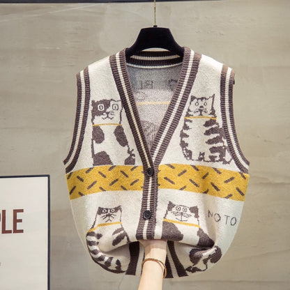 V-neck knitted cardigan vest vest women 2025 autumn and winter new vest outer wear outer sweater waistcoat trend