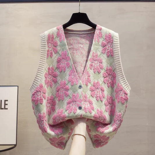 Cardigan V-neck knitted vest vest women 2025 autumn and winter new loose outer wear vest layered sweater waistcoat