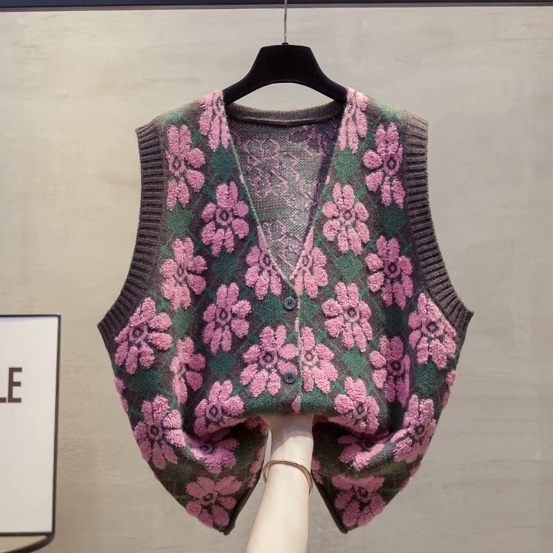Cardigan V-neck knitted vest vest women 2025 autumn and winter new loose outer wear vest layered sweater waistcoat