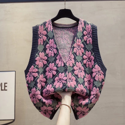 Cardigan V-neck knitted vest vest women 2025 autumn and winter new loose outer wear vest layered sweater waistcoat