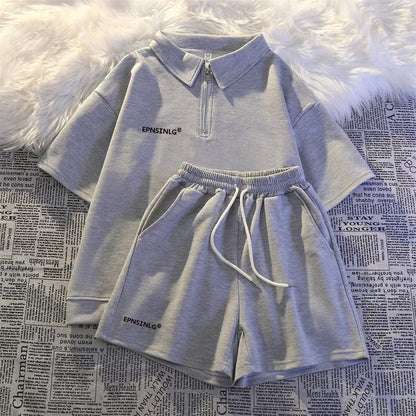 2025 new summer thin sportswear two-piece suit for women loose casual student running short-sleeved shorts national trend