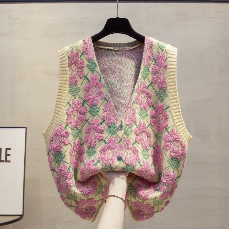 Cardigan V-neck knitted vest vest women 2025 autumn and winter new loose outer wear vest layered sweater waistcoat