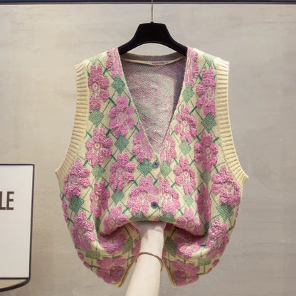 Cardigan V-neck knitted vest vest women 2025 autumn and winter new loose outer wear vest layered sweater waistcoat